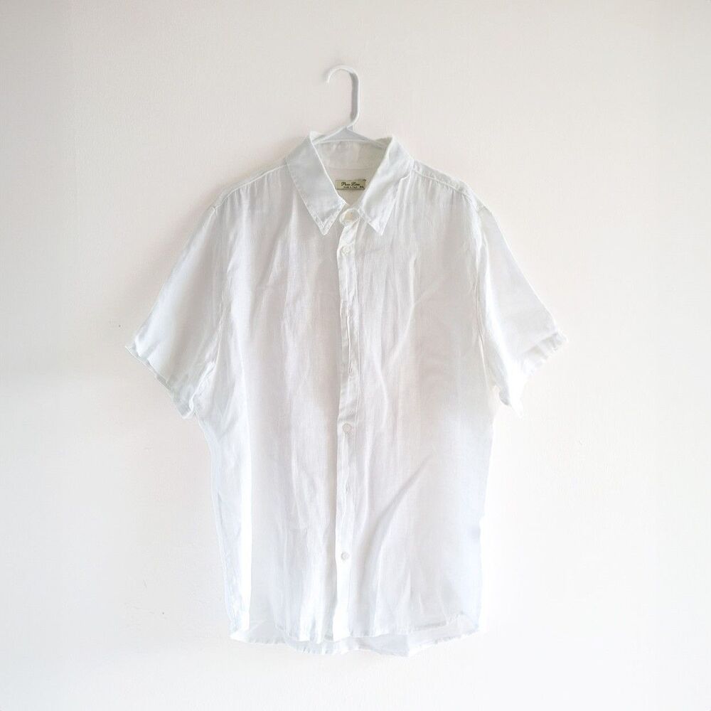 Puro Lino Italy 100% Linen Shirt XXL White Short Sleeve Button Front Lightweight